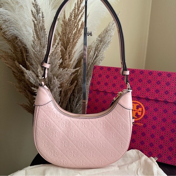 Tory Burch T Monogram Leather Crescent Bag